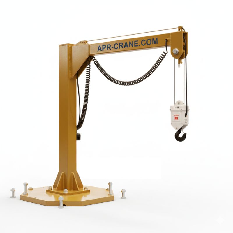 Industrial Foundationless Jib Crane with 360-degree rotation and heavy-duty base plate for easy floor mounting